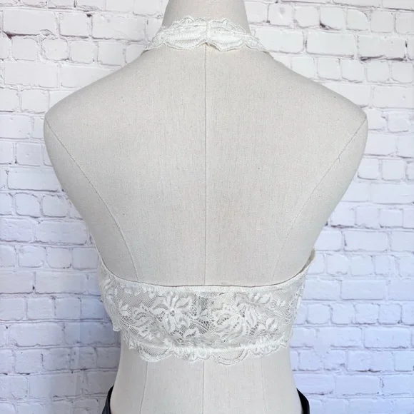 FREE PEOPLE INTIMATELY Last Dance Ivory Lace Halter Bralette--XL - Picture 8 of 16